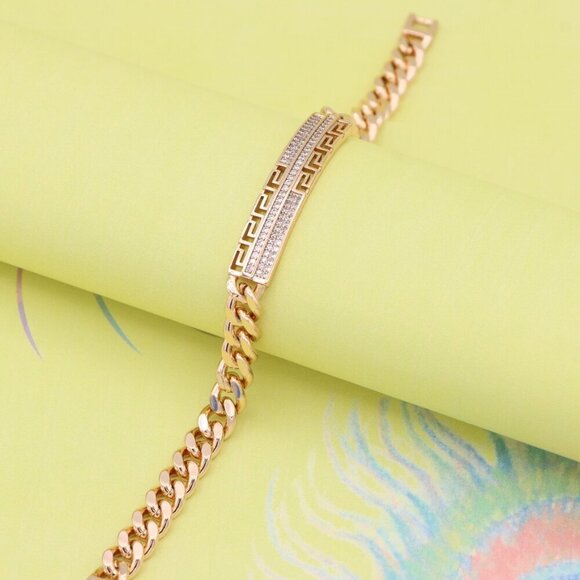 "Greek Key Crystal Bar Rose Gold Bracelet, XPBL0984 - Picture 2 of 12